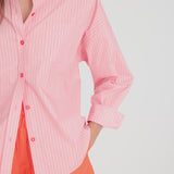 Chiara Long Sleeve Shirt - Pinstripe Pink / Spicy Orange