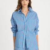 LMND Chiara Long Sleeve Shirt Multi Stripe - Teal/Spicy Orange/ Blue