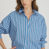 LMND Chiara Long Sleeve Shirt Multi Stripe - Teal/Spicy Orange/ Blue