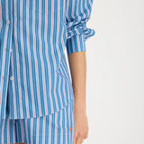 LMND Chiara Long Sleeve Shirt Multi Stripe - Teal/Spicy Orange/ Blue