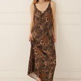 Spell Damask Bias Dress - Walnut Brown