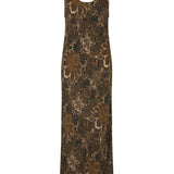 Spell Damask Bias Dress - Walnut Brown