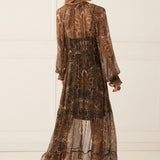 Spell Damask Button Through Gown - Walnut Brown
