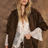 Spell Fontaine Leather Bomber Jacket - Vintage Brown