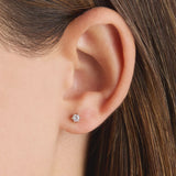 14K Solid Gold Crystal Stud Earring
