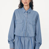 Rowie Cole Stripe Crop Shirt - Lagoon