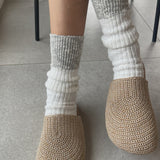 Colour Block Cottage Socks - WHite Linen / Ht. Grey